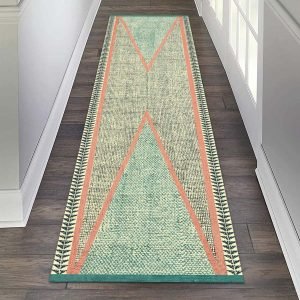 Jute Hand Block Printed Green Runner Rug