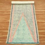 Jute Hand Block Printed Green Runner Rug