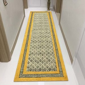 Hand Block Printed Yellow Black Jute Rug