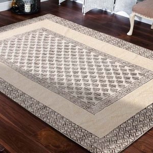 Beige Hand Block Print Cotton Area Rug