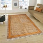 Hand Block Print Cotton Bronze Bordered Area Rug