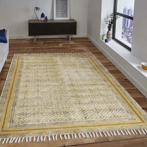 Hand Block Print Cotton Yellow Abstract Rug