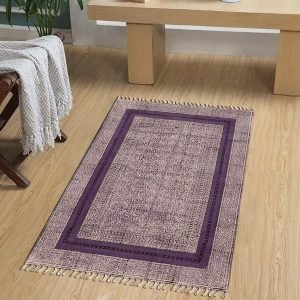 Hand Block Print Cotton Purple Stencil Bordered Rug