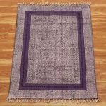 Hand Block Print Cotton Purple Stencil Bordered Rug