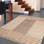 Irregular Hand Block Print Bars Cotton Black Beige Rug