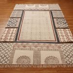 White Andrea Bordered Hand Block Print Cotton Rug