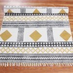 Natural Cotton Hand Block Printed Moroccan Square Rug