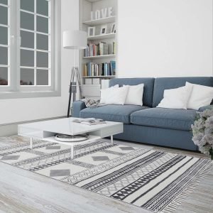 Natural Cotton Hand Block Printed Grey Rug