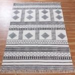 Natural Cotton Hand Block Printed Grey Rug