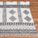 Natural Cotton Hand Block Printed Grey Rug