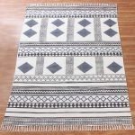 Natural Cotton Hand Block Printed Black Office Rug