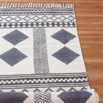 Natural Cotton Hand Block Printed Black Office Rug