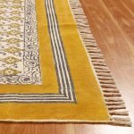 Cotton Hand Block Printed Yellow Area Rug