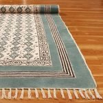 Blue Hand-Block Printed Cotton Large Area Rug