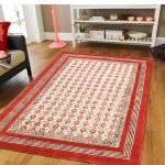 Hand Block Printed Red Cotton Area Rug