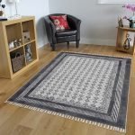 Hand Block Printed Cotton Bordered Black Rug