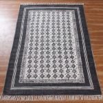 Hand Block Printed Cotton Bordered Black Rug