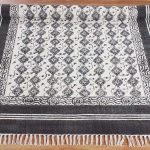 Hand Block Printed Cotton Bordered Black Rug