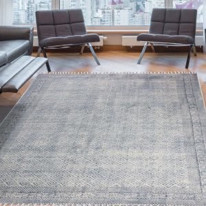 Abstract Hand Block Printed Grey Area Rug