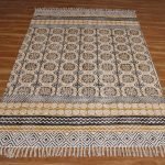 Yellow Hand Block Printed Cotton Floral Rug