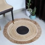 Handmade Beige Black Geomtric Round Area Rug