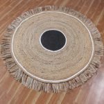 Handmade Beige Black Geomtric Round Area Rug