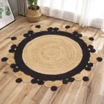 Handmade Beige Black Scalloped Front Door Round Rug