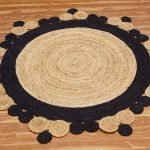 Handmade Beige Black Scalloped Front Door Round Rug