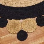 Handmade Beige Black Scalloped Front Door Round Rug