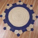 Hand Braided Beige Blue Scalloped Jute Rug