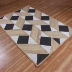 Indian Handmade Black White Geometric Jute Square Area Rug