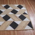 Indian Handmade Black White Geometric Jute Square Area Rug