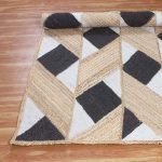 Indian Handmade Black White Geometric Jute Square Area Rug