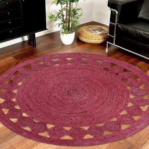 Hand Braided Natural Red Jute Round Area Rug