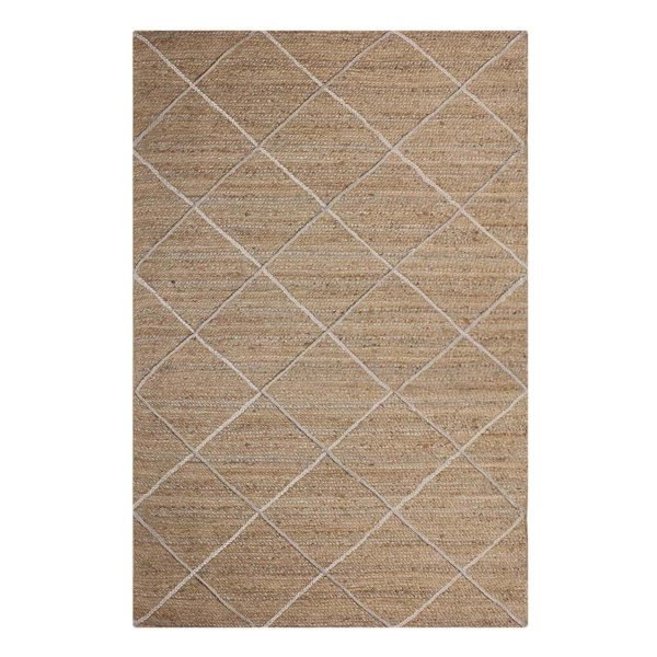 Hand Braided Beige Square Checked Jute Office Area Rug