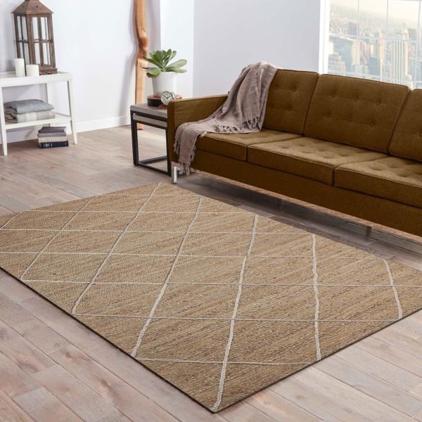 Hand Braided Beige Square Checked Jute Office Area Rug - Image 2