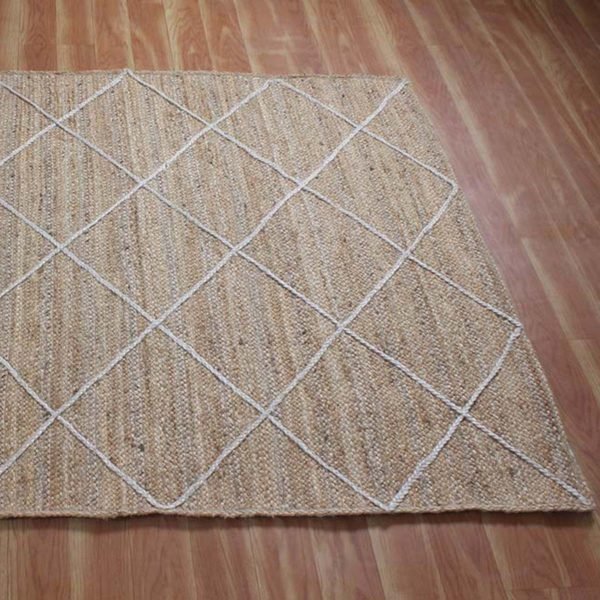 Hand Braided Beige Square Checked Jute Office Area Rug - Image 3