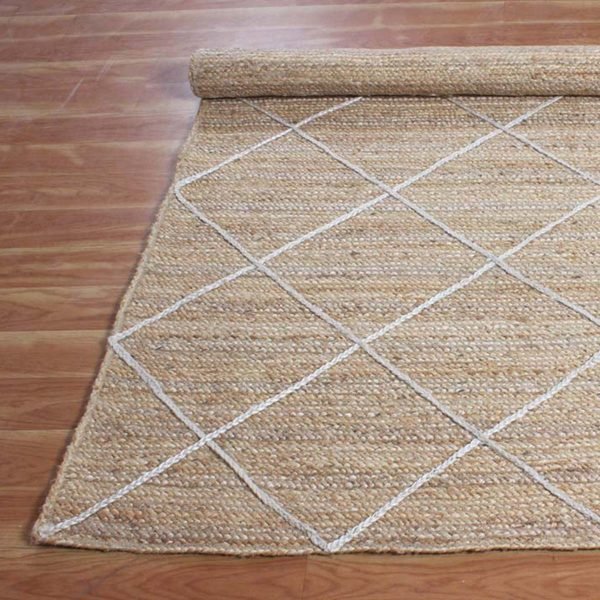 Hand Braided Beige Square Checked Jute Office Area Rug - Image 4