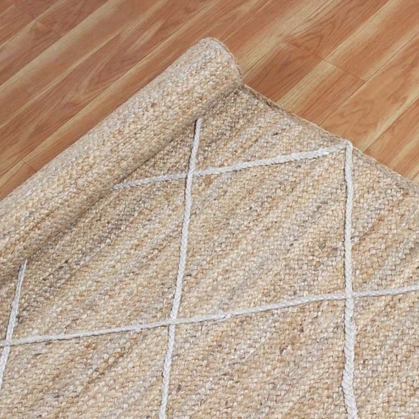 Hand Braided Beige Square Checked Jute Office Area Rug - Image 5