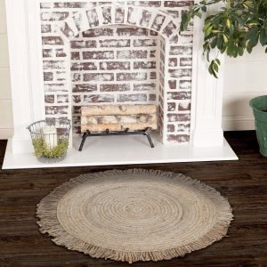 Handmade Natural Jute Beige Round Geometric Area Rug