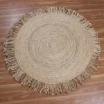 Handmade Natural Jute Beige Round Geometric Area Rug