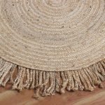 Handmade Natural Jute Beige Round Geometric Area Rug