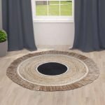 Handmade Black Beige Natural Jute Round Outdoor Area Rug