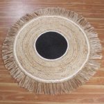 Handmade Black Beige Natural Jute Round Outdoor Area Rug