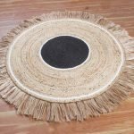 Handmade Black Beige Natural Jute Round Outdoor Area Rug