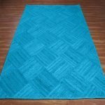 Natural Jute Handmade Rug with Turquoise Check Pattern