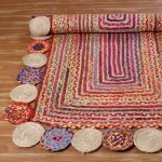 Hand Braided Scalloped Multicolor Cotton and Jute Square Rug