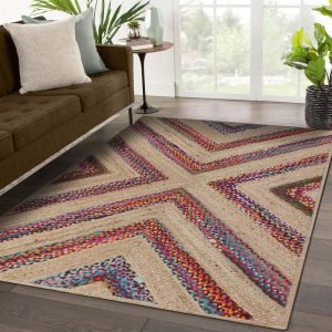 Hand Braided Multicolor Cotton and Jute Rectangle Rug