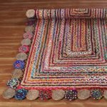 Handmade Scalloped Cotton and Jute Multicolor Rug