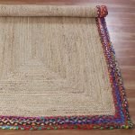 Handmade Bordered Square Cotton and Jute Multicolor Rug